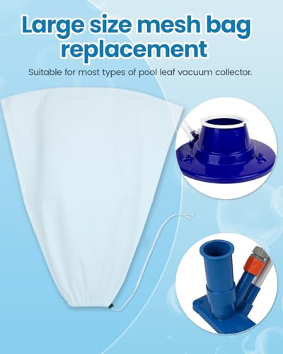Large Size Pool Vacuum Bag Replacement 4PCS - 24x18in Fine Mesh Pool Vacuum Net Bag for Leaf & Debris - Nylon Pool Leaf Bag Filter with Drawstring - Pool Cleaner Debris Filter Bag Replacement