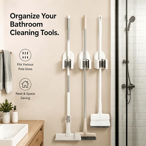 3 Pack Broom and Mop Holder,Wall Mount Mop Grippers Organizer Wall Hanging