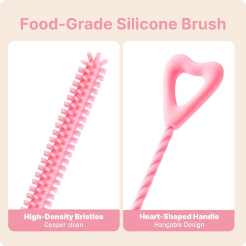 Silicone Straw Cleaner Brush for Cleaning Stanley and Yeti, 2 Pack - color: Pink
