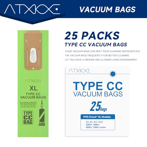 25 Pack CC Vacuum Bags Fit for Oreck XL Vacuum Bags Type CC - color: 25 pack