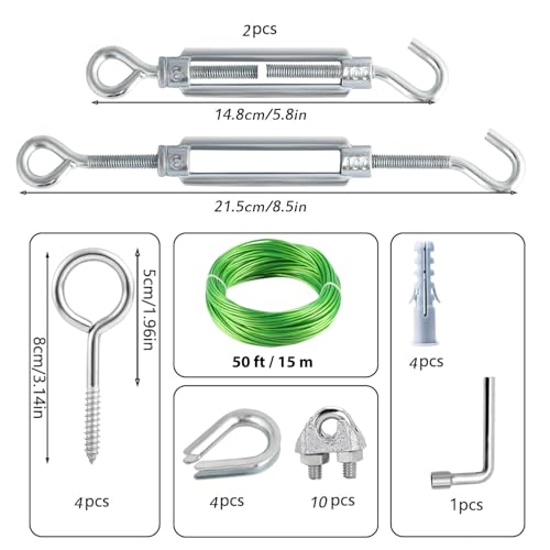 3/16" Clothes Line Outdoors, 50 ft PVC Coated Steel Cable Clip Kit - size: 50 FT