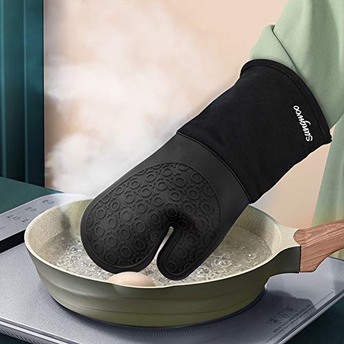 Silicone Oven Mitts - 13.8" Heat Resistant Oven Gloves for Baking, Cooking - color: Black, size: 13.8in Oven Mitts