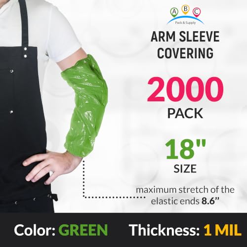 ABC PACK & SUPPLY Disposable Arm Sleeves, 18 Inch PE Arm Covers, Sleeve Covers with Elastic Ends for Food Processing - color: Green, size: 2000 Pack