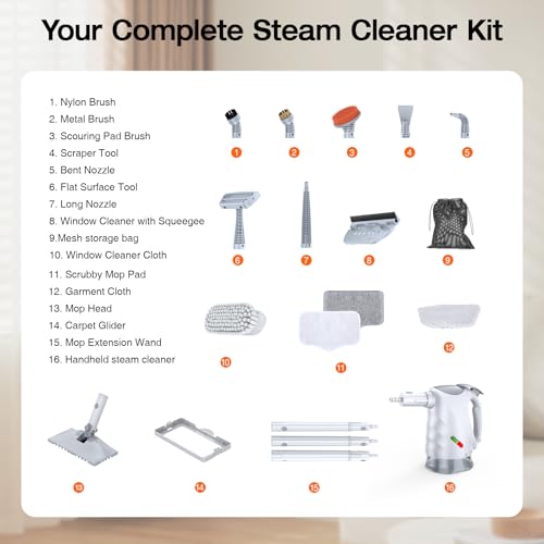 Steam Cleaner for Home, 10-in-1 Steam Mop with Detachable Handheld Steamer - color: Pearl White
