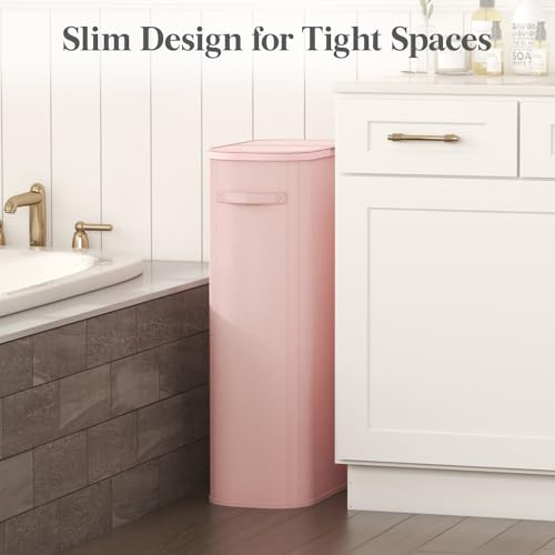 Lifewit Slim Laundry Basket with Lid and Removable Bag, 75L, Pink - color: Pink, size: 75L