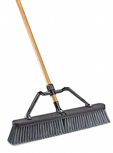 Libman Commercial 829 Rough Surface Industrial Push Broom with Brace, Wooden Handle, 65" Length, 24" Width (Pack of 4), Model Number: 829G