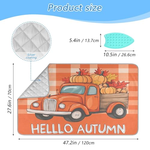 Autumn Truck Pumpkin Leaves Ironing Mat Portable Ironing Pad Blanket with Silicone Iron Rest for Table Top Travel Heat Resistant Double-Side Using Large 47x28 Inch Foldable - color: Autumn Truck Pumpkin Leaves