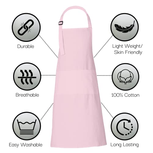RAJRANG 100% Cotton Cooking Apron with 3 Pockets Kitchen Chef BBQ Adjustable Bib Aprons for Women Men - color: Coral Blush