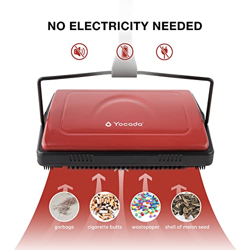 Yocada Manual Carpet Sweeper Cleaner Non-Electric Hand Push Dark Red - color: Dark Red