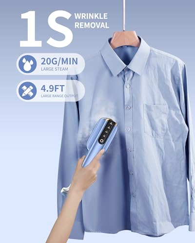 MIYOKO Steamer & Iron for Clothes, 15s Fast Heat-up 1200W Portable Handheld Garment Steamer 2 In 1, Travel Size with Large Ceramic Heat Panel, Powerful Steam Quick Wrinkle Removal, 110V-120V