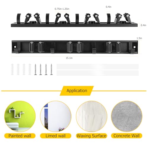 2 Pack Wall Mount Broom Holder with Sliding 3 & 4 Racks 4 Hooks,Mop Hanger