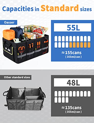 Oasser Car Trunk Organizer with Foldable Soft Lid, 55L 3 Compartments Black - color: Black, size: Standard