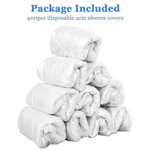 Yzurbu Disposable Arm Sleeves, Plastic Waterproof Oversleeves Protector Covers with Elastic on Cuff - color: White - 400pcs