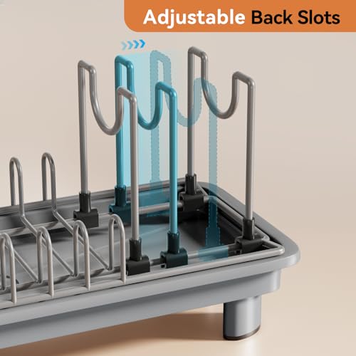 Laveshop Small Dish Drying Rack, Compact Dish Drainer for Kitchen Counter, with Adjustable Back Slots, Space-Saving for Small Kitchens, Gray - color: Gray