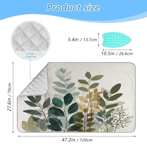 Beige Boho Style Leaves Ironing Mat Portable Ironing Pad Blanket with Silicone Iron Rest for Table Top Travel Heat Resistant Double-Side Using Large 47x28 Inch Foldable - color: Beige Boho Style Leaves