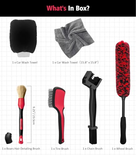 YeewayVeh 6PCS Motorcycle Cleaning Kit, Bendable Wheel Tire Brush,Black/Red - color: Black&Red, size: 6 Pack