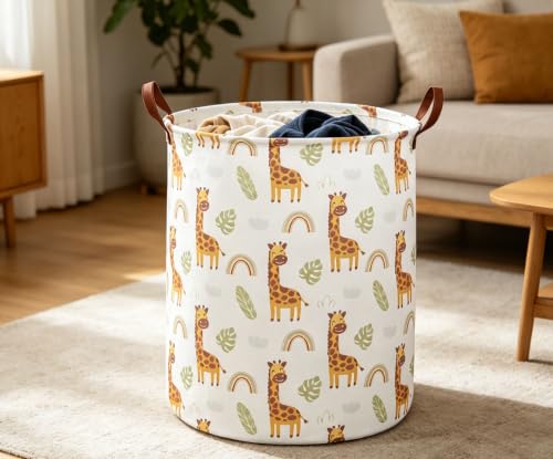 ESSME Laundry Hamper,Giraffe Hamper Collapsible Canvas Waterproof Animal Storage Bin,Gift Baskets,(Giraffe) - color: Giraffe