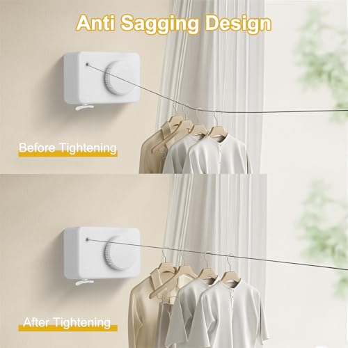 Retractable Clothesline Indoor/Outdoor, Anti-Sag for Drying Clothes line for Indoors, We Equipped This 13.8 Fts Laundry line Retractable with 4 Large Clips(White) - color: Rectangle White