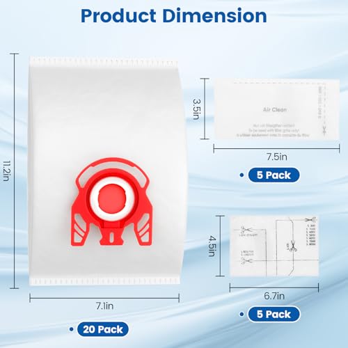 20 Pack 3D Airclean FJM Vacuum Cleaner Bags for Miele FJM Vacuum Cleaner - color: Red, size: 20 Pack FJM Bags
