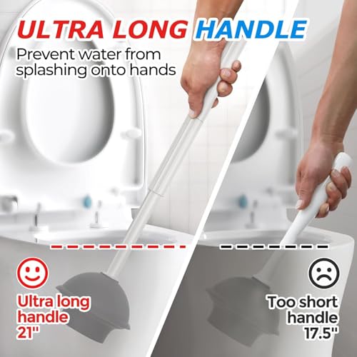 FORASTO 2Pack 2 in 1 Toilet Plunger and Brush Set,Extended Handle Plunger,Toilet Bowl Brush Plunger Set,Bathroom Cleaning Tools,Cleaning Brush,Toilet Brush Plunger Combo,Cream Grey(21inch) - color: Cream Grey, size: 2Pack