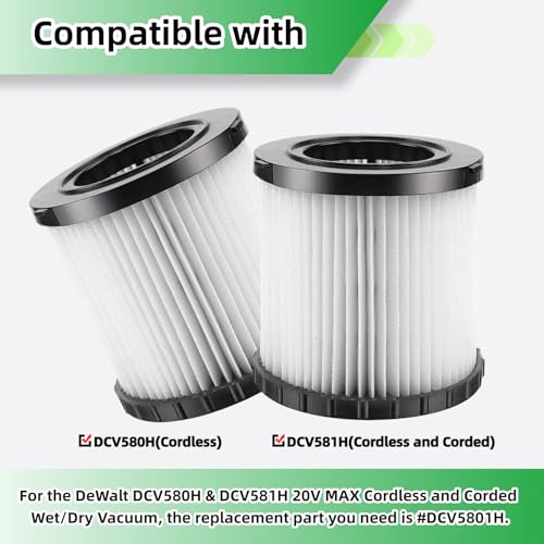 2-Pack DCV5801H Vacuum Filter Replacement Compatible with DEWALT DCV580H - color: 2 Pack DCV5801H HEPA Filter