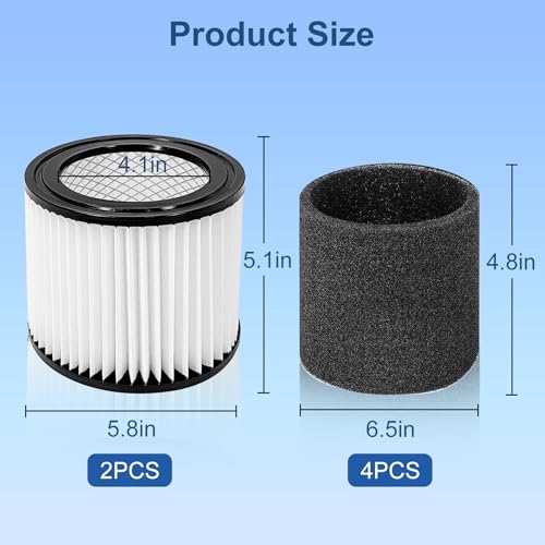 90398 Replacement Filter Compatible with Shop-Vac Type AA Cartridge Filter - style: 90308-White-2+4
