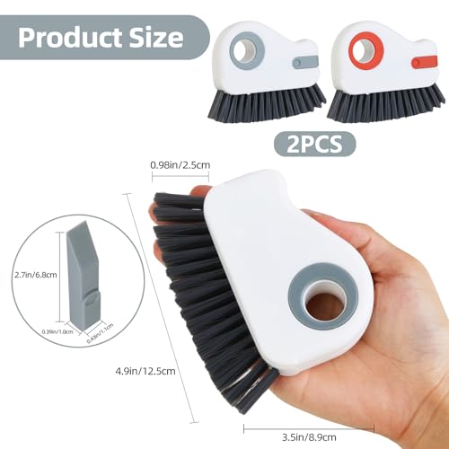 2 in 1 Groove Cleaning Brush, Grout Cleaner Tool & Multifunction Window Track Cleaner (with Hidden Scraper or Mini Dustpan) – for Glass Door Tracks, Window Sills, Sliding Doors (Orange + Grey) - color: Orange + Grey