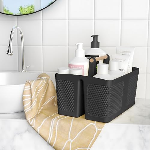 Shower Caddy Portable and Cleaning Caddy Organizer for Bathroom, Kitchen, Toiletries Storage ,Caddy organizer with handle, Rust-Resistant, Durable Material (Black, 9.36" L×7.73" W×7.24" H) - color: Black