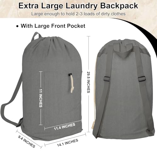 Laundry Bag Backpack, Canvas Laundry Bag with Straps & Drawstring, Grey XL - color: Grey, size: X-Large