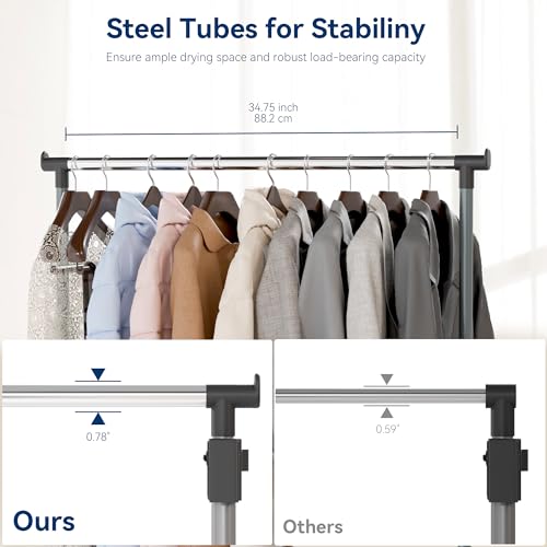 Whitmor Foldable Garment Rack - Rolling Clothes Rack - Adjustable Height Garment Rack, Heavy Duty Foldable Clothes Rack with Adjustable Hanging Rod for Home Office- Silver & Black - color: Black