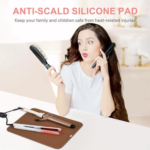 Suafrnut Oversize Silicone Heat Resistant Mat for Hair Tools(14.2" x 11") - color: Coffee