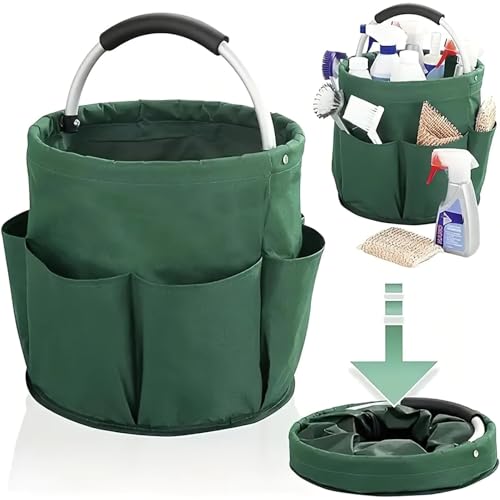 Portable Garden Tool Organizer Basket with 6 Pockets, Green Oxford Cloth Storage Tote with Comfortable Handle for Gardening, Picnic, Travel (Military green) - color: Military green
