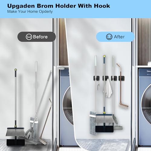 2 Pack Broom Holder Wall Mount, 304 Stainless Steel Mop Organizer with Hook - color: C-Black, size: 2PCS Gripper
