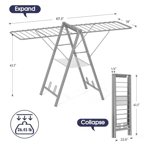 APEXCHASER Clothes Drying Rack, 67.7" L Height Adjustable, Foldable, Grey - color: Gray
