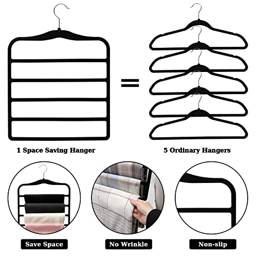 Closet Organizers and Storage, 3 Pack Velvet Pants-Hangers-Space-Saving - color: Black