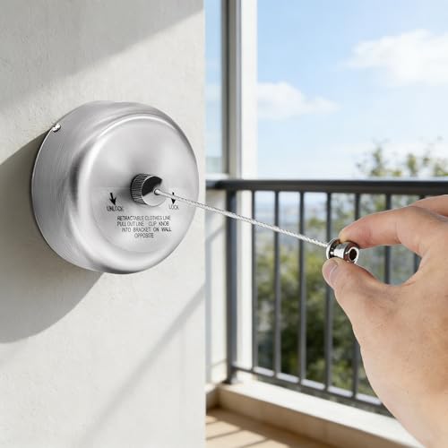 Retractable Clothesline, SUS304 Wall Mounted Clothes Line with 9.2FT Adjustable Nylon Cord for Shower, Bathroom, Laundry Room (Brushed Silver) - size: Brush Sliver