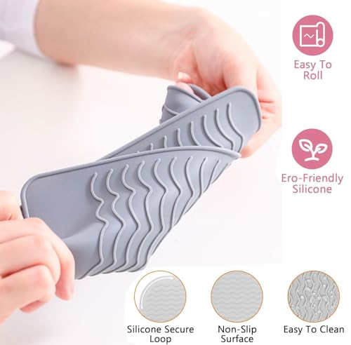 Silicone Heat Resistant Mat, Curling Iron Holder, Portable Travel Mat Cover for Curling Irons, Flat Irons, Hair Straightener and Hot Hair Styling Tools, Vanity Accessories for Women Rose red