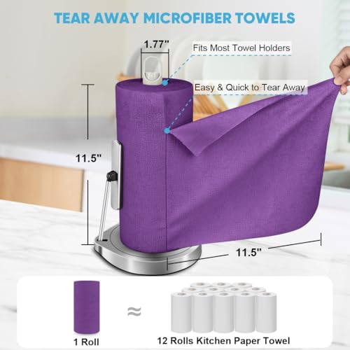 AIDEA Microfiber Cleaning Cloth Roll-50PK, Reusable Paper Towels 11.5×11.5" - color: Purple
