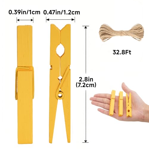 jijAcraft 2.9 Inch Large Clothes Pins - 50Pcs Wooden Clothespins - color: Yellow, size: 2.9 inch, 50 pcs