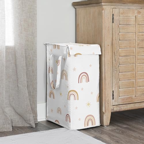Sweet Jojo Designs Boho Rainbow Girl Laundry Hamper Foldable Dirty Clothes Basket with Handles Baby Nursery Kids Bedroom Teen Bathroom Blush Pink Yellow Bohemian Modern Neutral Vintage Gold Stars Sky - color: Boho Rainbow