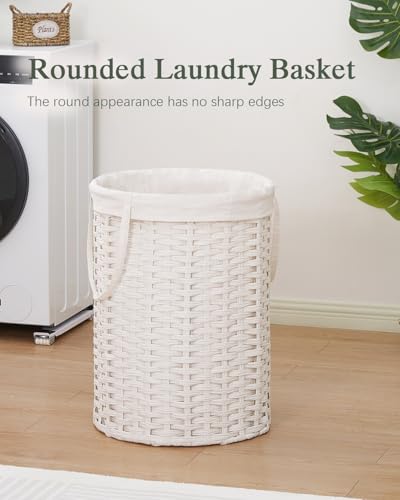 SETVSON Laundry Basket Round PE Rattan Laundry Hamper, White (No Lid) - color: White, size: 29.1 Gal - 110L