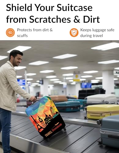 Stretchable Luggage Cover Black Multicolor Size L 26-28 Inch Suitcase Protector, Washable Waterproof Elastic Travel Cover, Scratch Resistant Dustproof Sleeve with Bottom Zipper for Hard Shell Bags - color: Multicolor, size: L (26-28 inch)