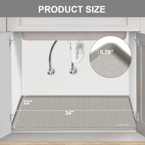 Under Sink Mat, 34"x22" Waterproof Tray for Cabinet, Holds 3 Gal - color: Khaki, size: 22"W x 34"L