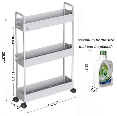 SOLEJAZZ Slim Rolling Storage Cart Skinny Bathroom Organizer, 3 Tier, Gray - color: Grey, size: 3-Tier, 4.76"D