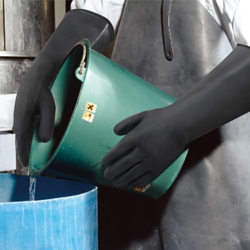 18" Chemical Resistant Gloves, Black Heavy Duty Rubber Gloves - color: 18 Inch
