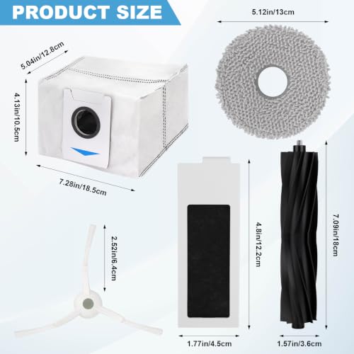 Replacement Parts for ECOVACS DEEBOT T20 Omni/ T20e Omni/ T20 Max/ T20 Pro robot vacuum cleaner - Spare Accessories Kit Include 1 Main Brush 4 Side Brush 4 Filter 4 Mop Pad 4 Dust bag - color: T20 Pro Replacement Kit