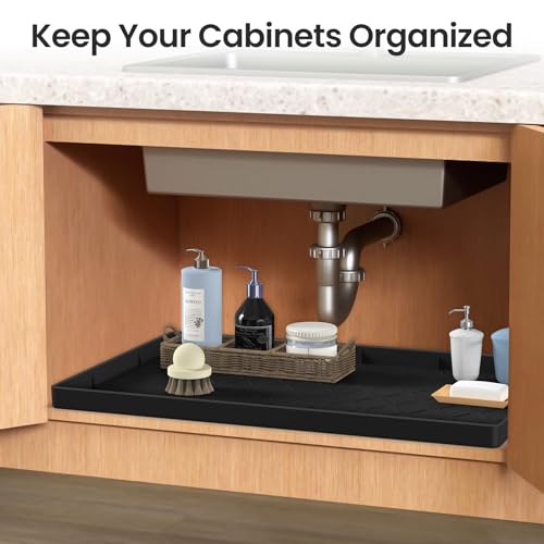 Mateeylife Under Sink Mat Kitchen Waterproof,Silicone Sink Tray 22"X31" - color: Black, size: 22''W x 31''L