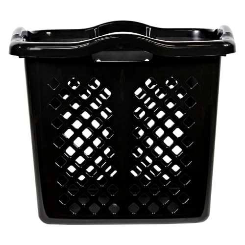 Plastic Laundry Hamper Basket 2 Bushel with Comfort Handles to Easily Carry for Bedroom and Laundry Room, Black