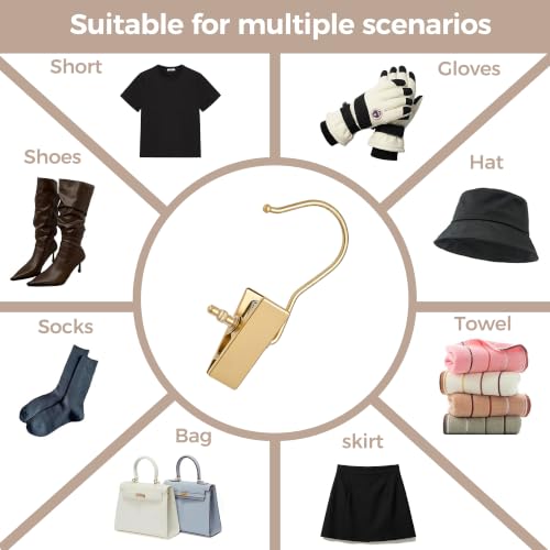 BEWISHOME 30 PCS Gold Boot Hangers for Closet, Laundry Hooks with Clips, Boot Hanging Hold Clip, Clothes Pins, Space Saving Portable Travel Hangers Clip, Jeans, Tall Boots, Towel, Gold FYC30G - style: 30 Pcs Gold hanging clips