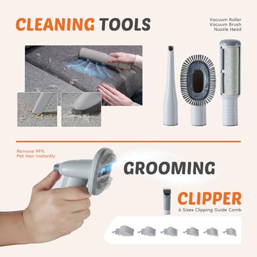 NEWBULIG Pet Grooming Vacuum Kit for Cats and Dogs, 3 Suction Modes - color: Light Grey, size: 13.2"×5.9"×8.1"